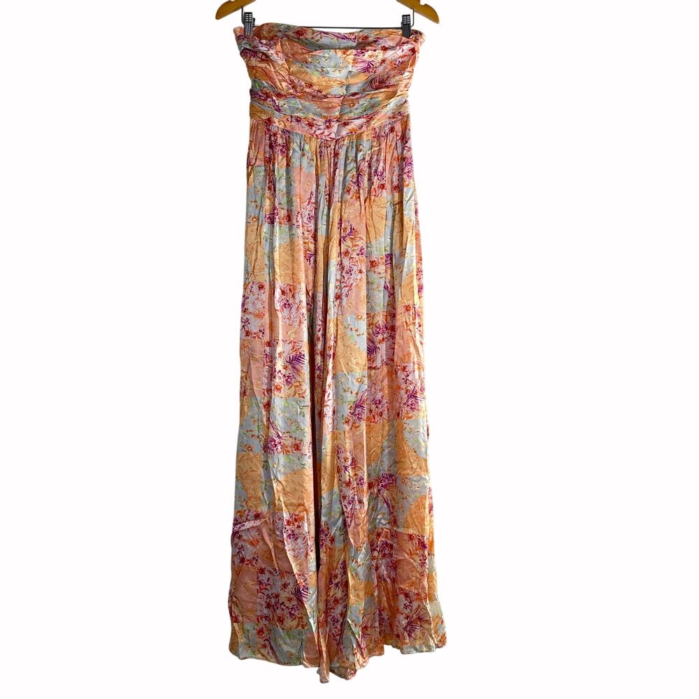 AMUR Kallia Jumpsuit 100% Silk Floral Patchwork Strapless Wide Leg Multicolor 6 - Picture 4 of 10